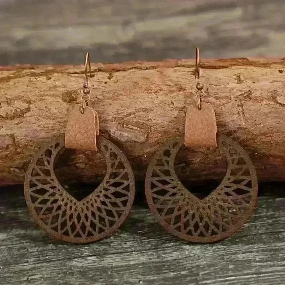 Hollow Round Shape Carved Pattern Dangle Earrings